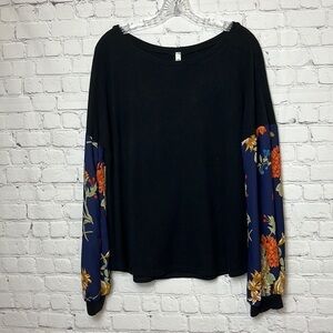 Sun n Moon Black Top with Floral Sleeves